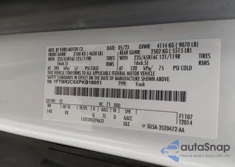 2023 Ford Transit-250 из США, поврежденный, VIN 1FTBR2C8XPKB18051